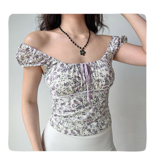 floral U-collar top