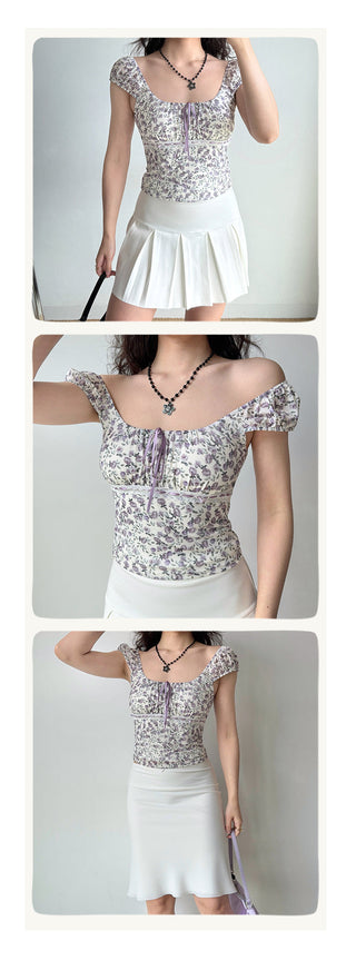 floral U-collar top