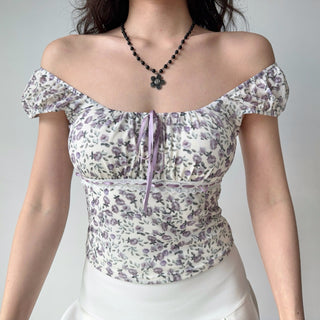 floral U-collar top