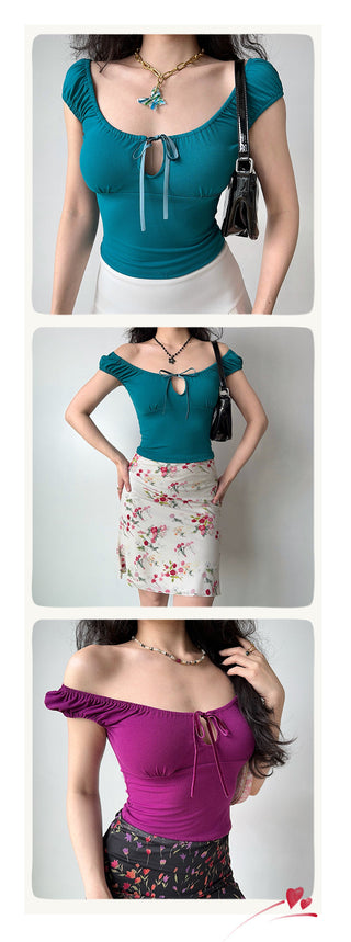 cutout U-collar top