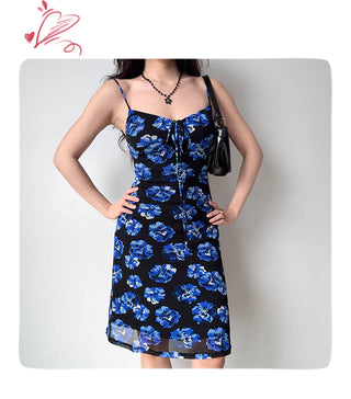 blue suspender skirt