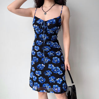 blue suspender skirt