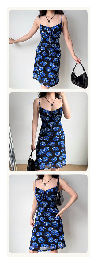 blue suspender skirt