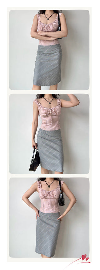 plaid midi skirt