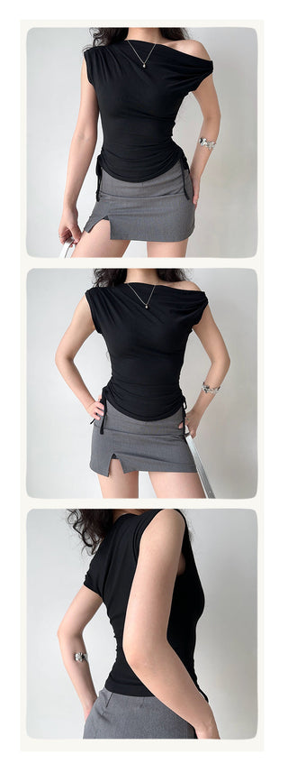 off-shoulder drawstring top