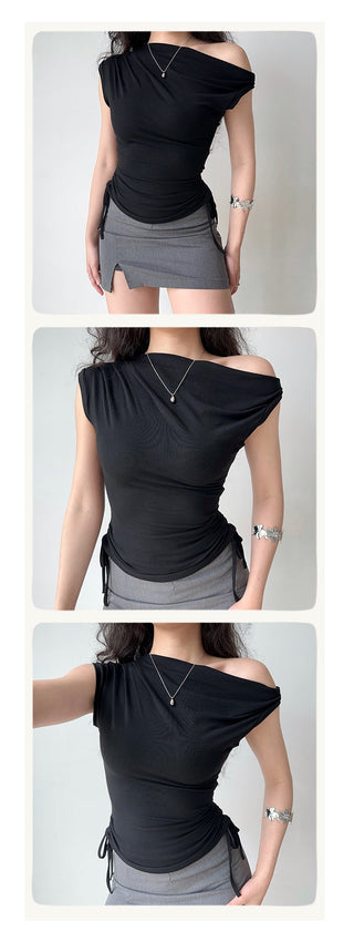 off-shoulder drawstring top