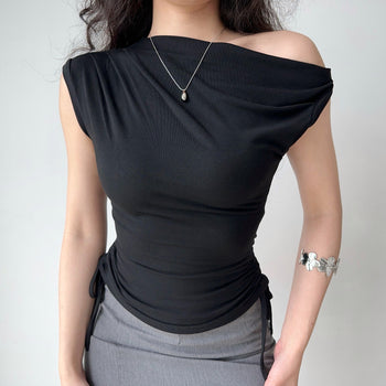 off-shoulder drawstring top