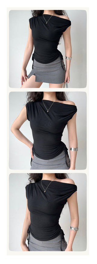 off-shoulder drawstring top