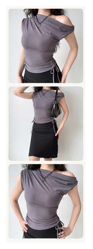off-shoulder drawstring top