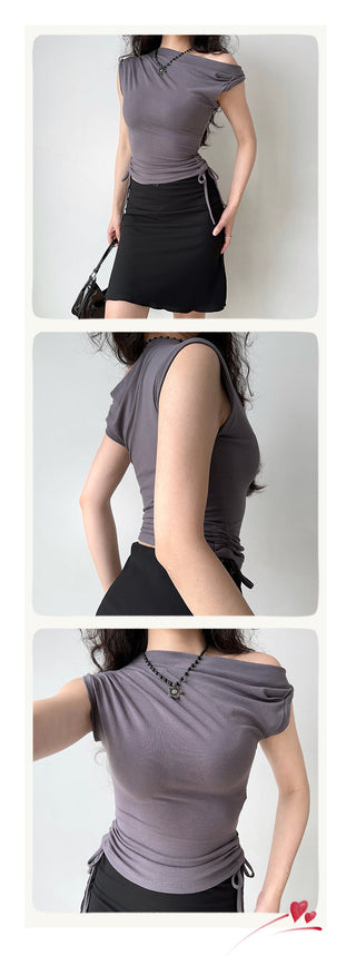 off-shoulder drawstring top