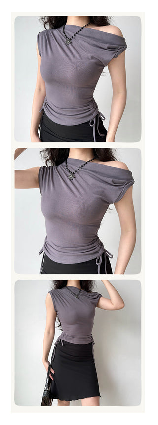 off-shoulder drawstring top