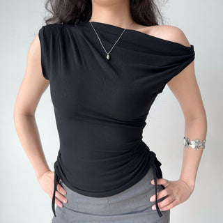 off-shoulder drawstring top