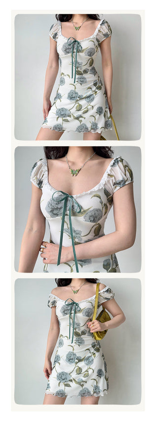 U-collar print dress