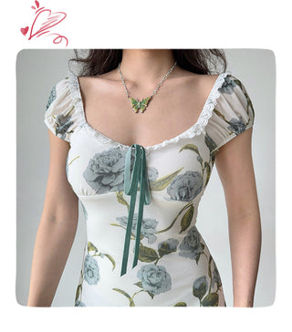 U-collar print dress