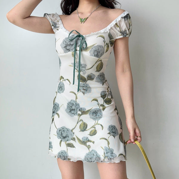 U-collar print dress