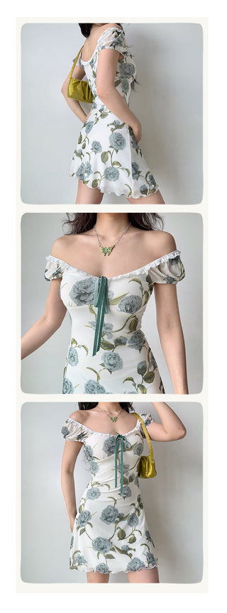 U-collar print dress
