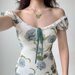 U-collar print dress