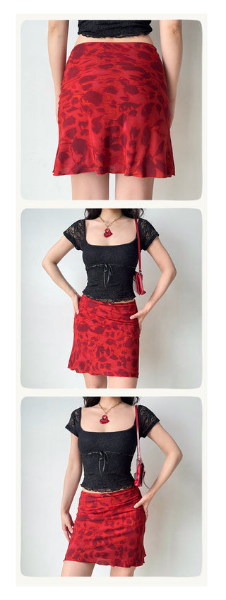 red print skirt