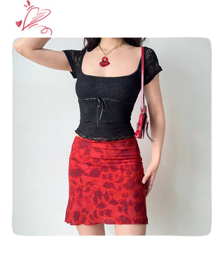 red print skirt