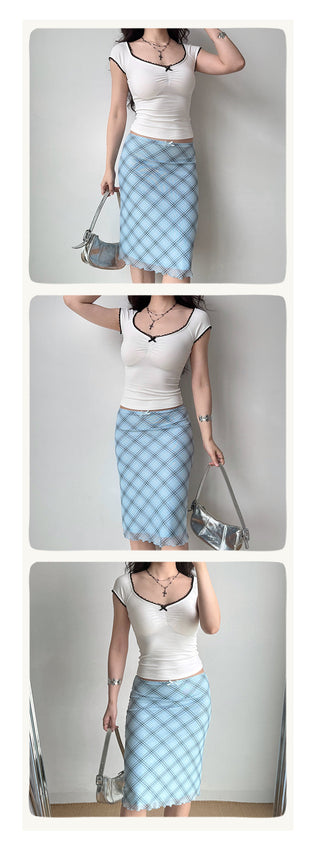 blue plaid skirt