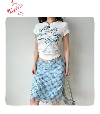 blue plaid skirt
