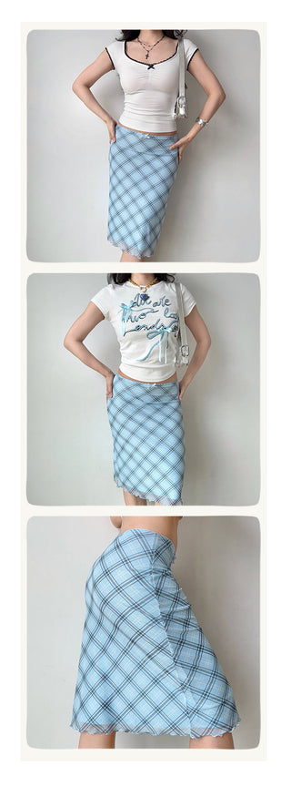 blue plaid skirt