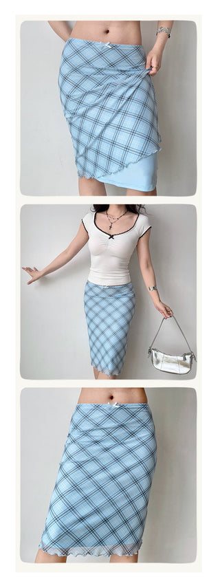 blue plaid skirt