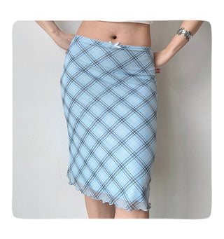 blue plaid skirt