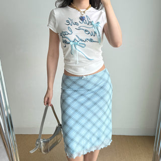 blue plaid skirt