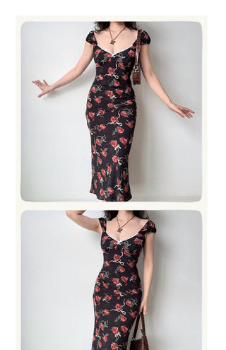 rose low-cut dress