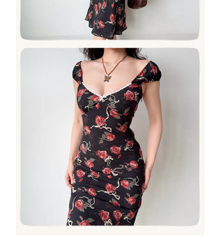 rose low-cut dress