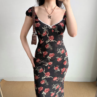 rose low-cut dress