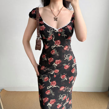 rose low-cut dress
