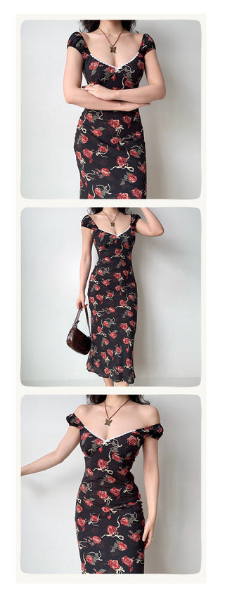 rose low-cut dress