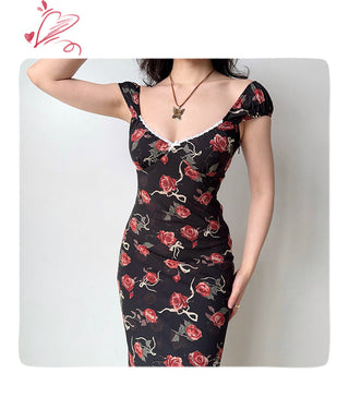 rose low-cut dress