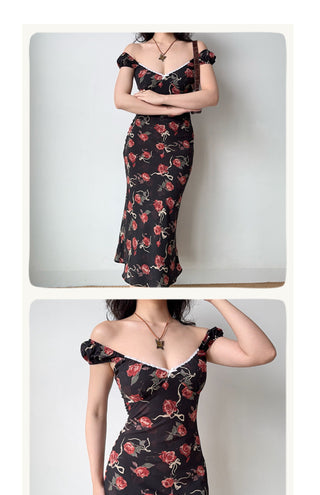 rose low-cut dress