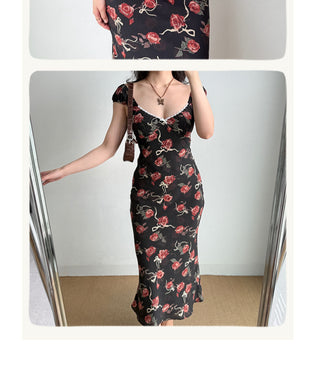 rose low-cut dress