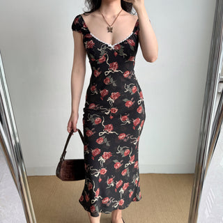 rose low-cut dress
