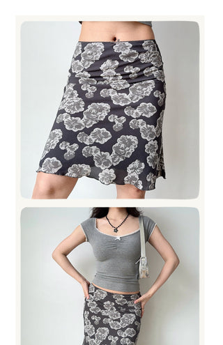 gray print skirt