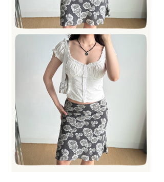 gray print skirt