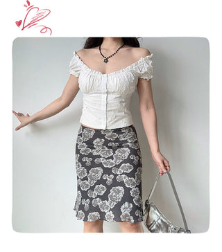 gray print skirt