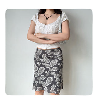 gray print skirt