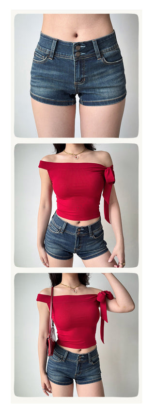 washed denim shorts