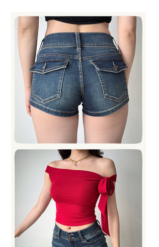 washed denim shorts