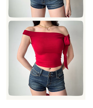 washed denim shorts