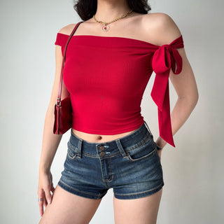 washed denim shorts
