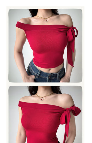 off-neck tied Top