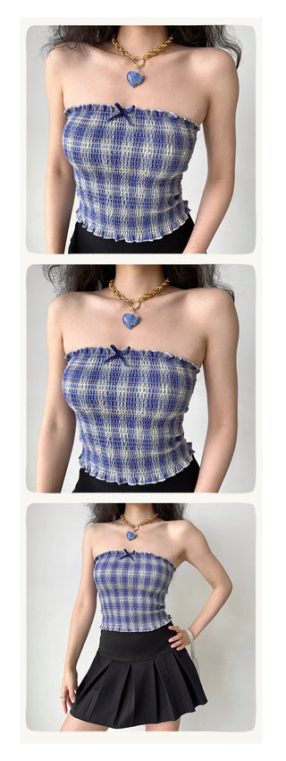 plaid smocking top