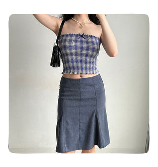 plaid smocking top