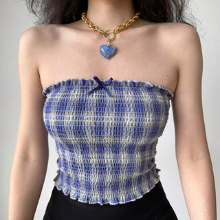 plaid smocking top